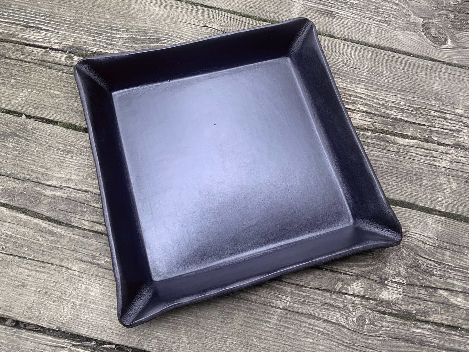 Large Square Leather Tray. Solid Black