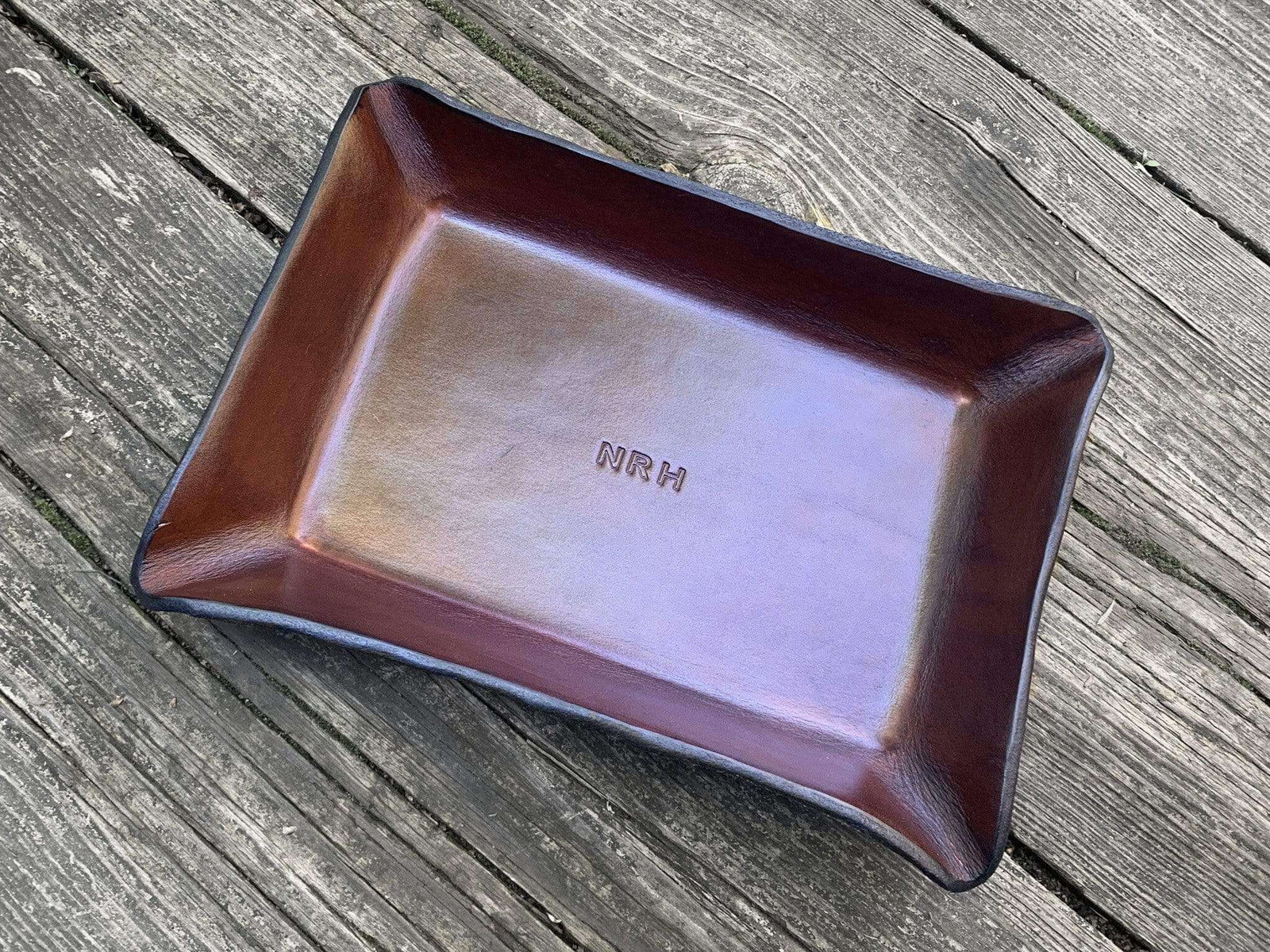 Leather valet anniversary gift with three letter monogram