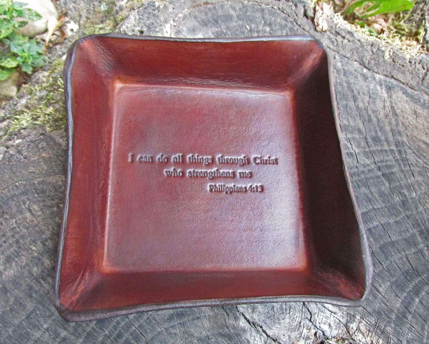 Philippians 4:13 leather valet tray.