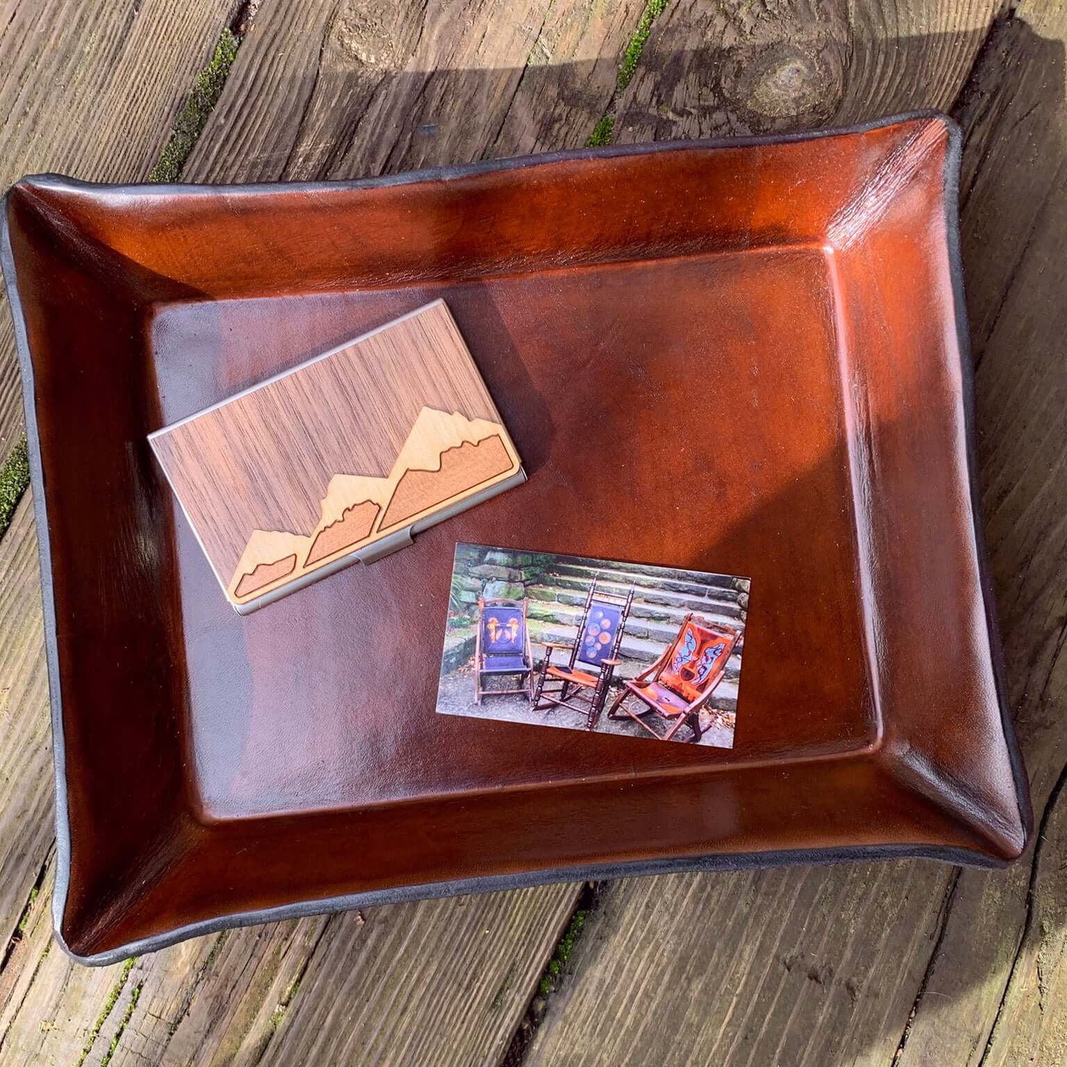 Leather tray with card case. Free Gift. 