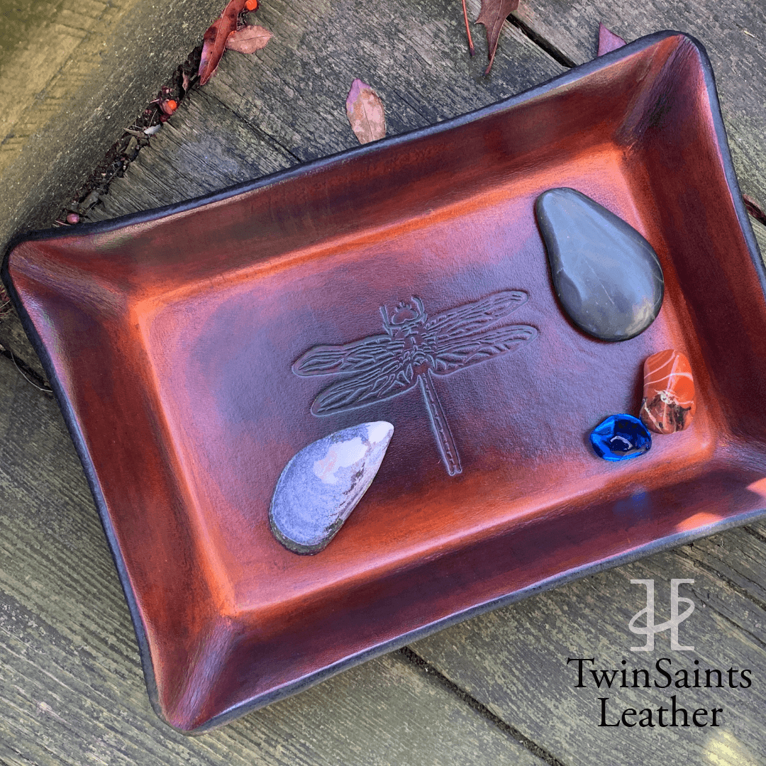 Dragon fly leather valet tray for Valentine's Day