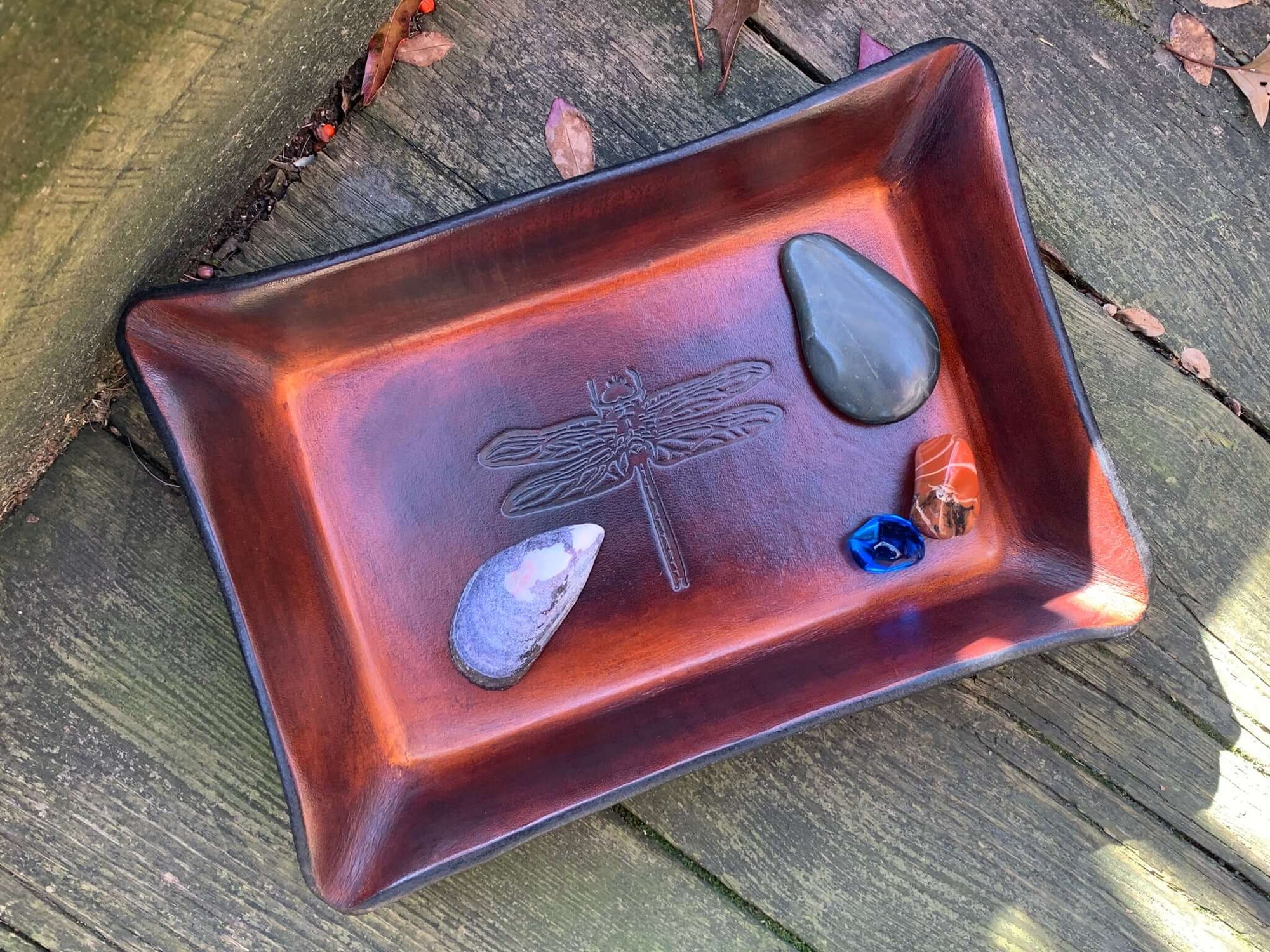 Our Dragonfly Motif Leather Tray is Perfect for the Hard to Shop for Person on Your List