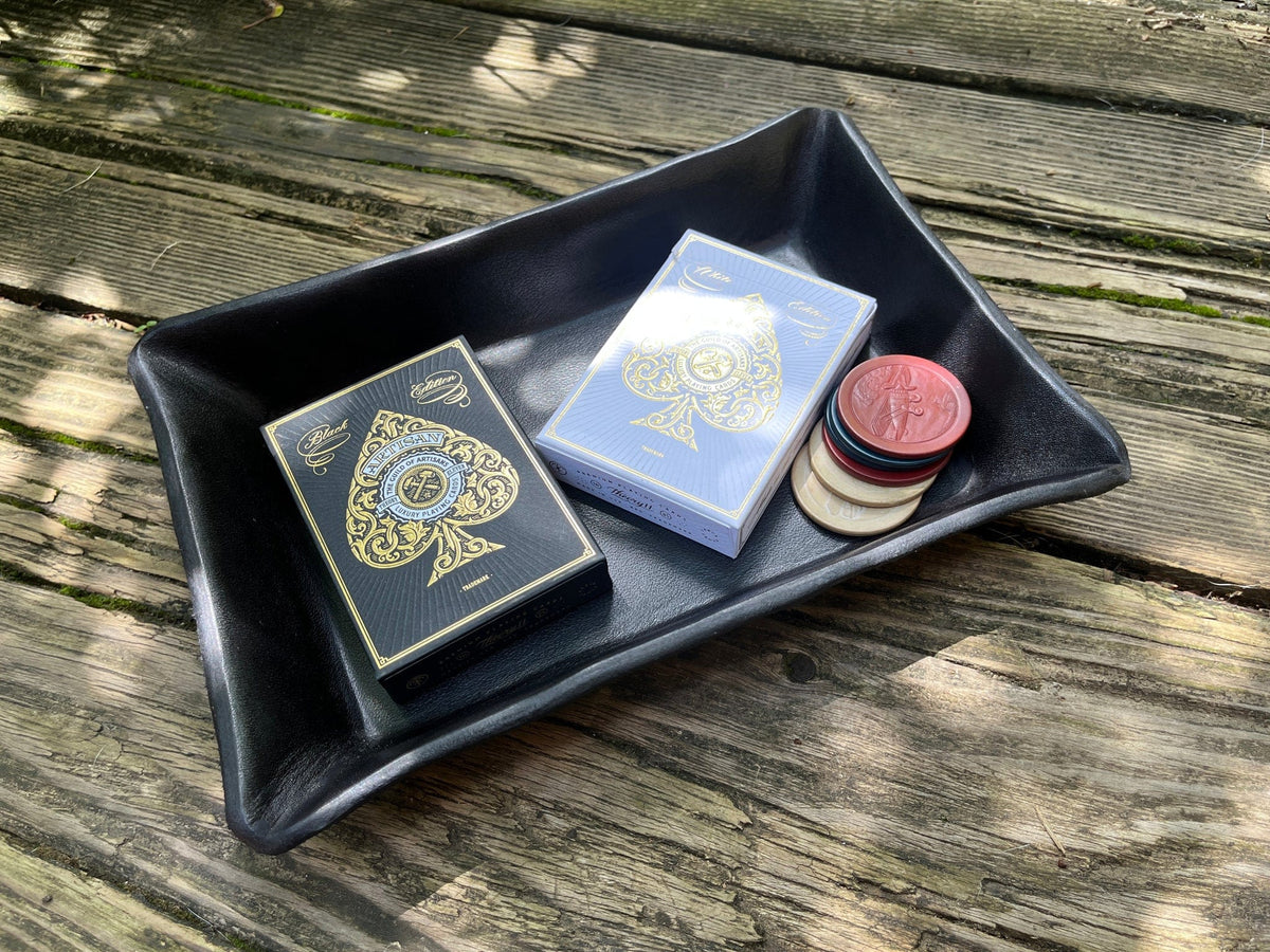 Theory 11 Artisan card deck gift set with rectangular black leather tray