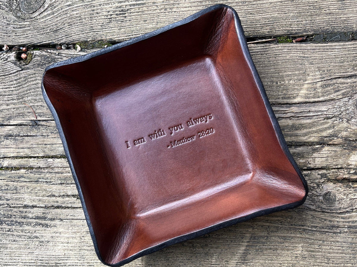 Christian Gift. Leather Tray with Bible Verse.