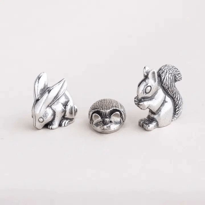 Rabbit, hedgehog and squirrel miniature pewter animals