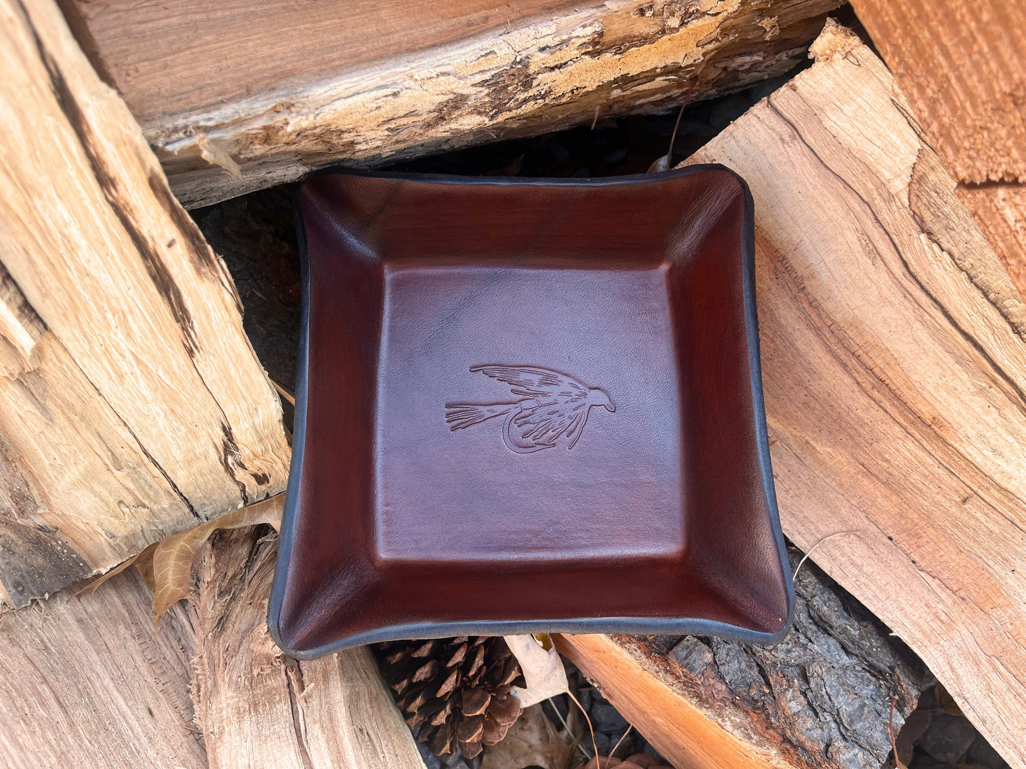 Ready to Ship Fly Fishing Themed Leather Valet Tray