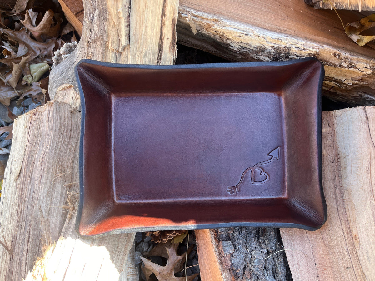 Ready to Ship. Cupid&#39;s Arrow Leather Tray with Available Monogram