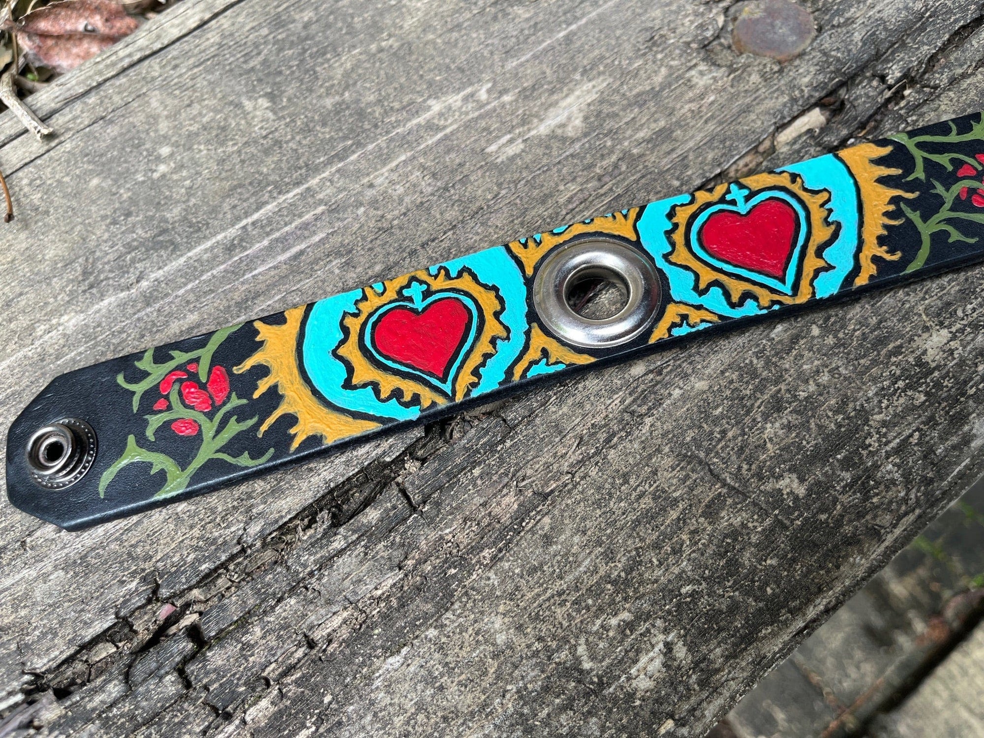 Closeup of Grommeted Leather Wrist Cuff