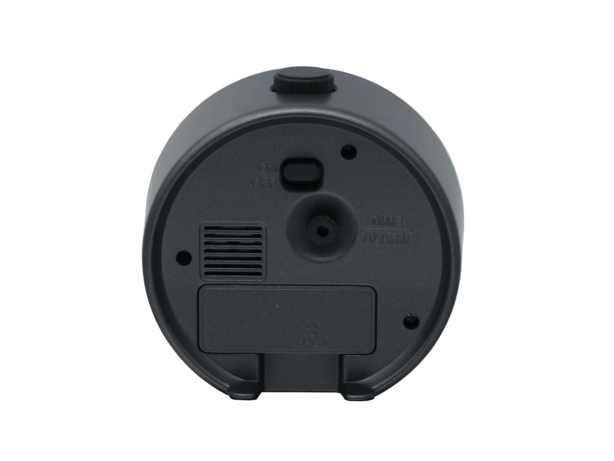 Back detail of Seiko Mai dive style alarm clock in black