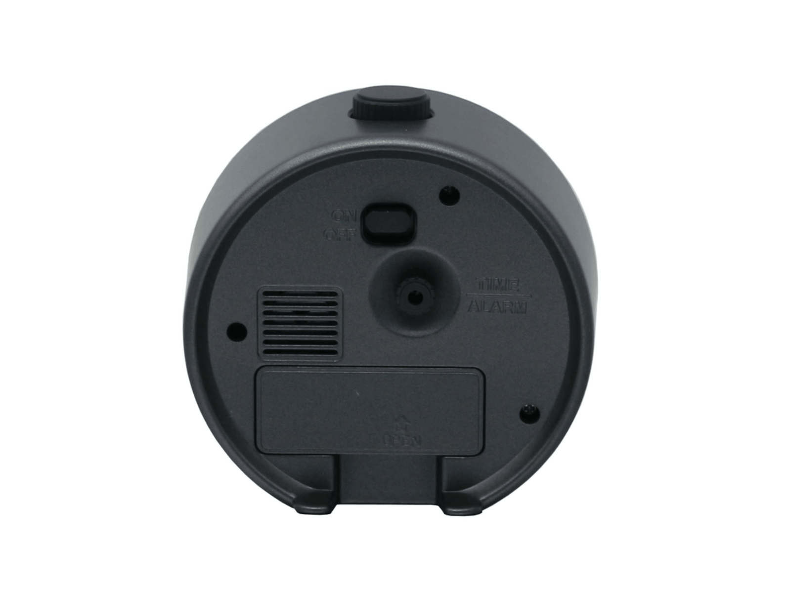 Back detail of Seiko Mai dive style alarm clock in black