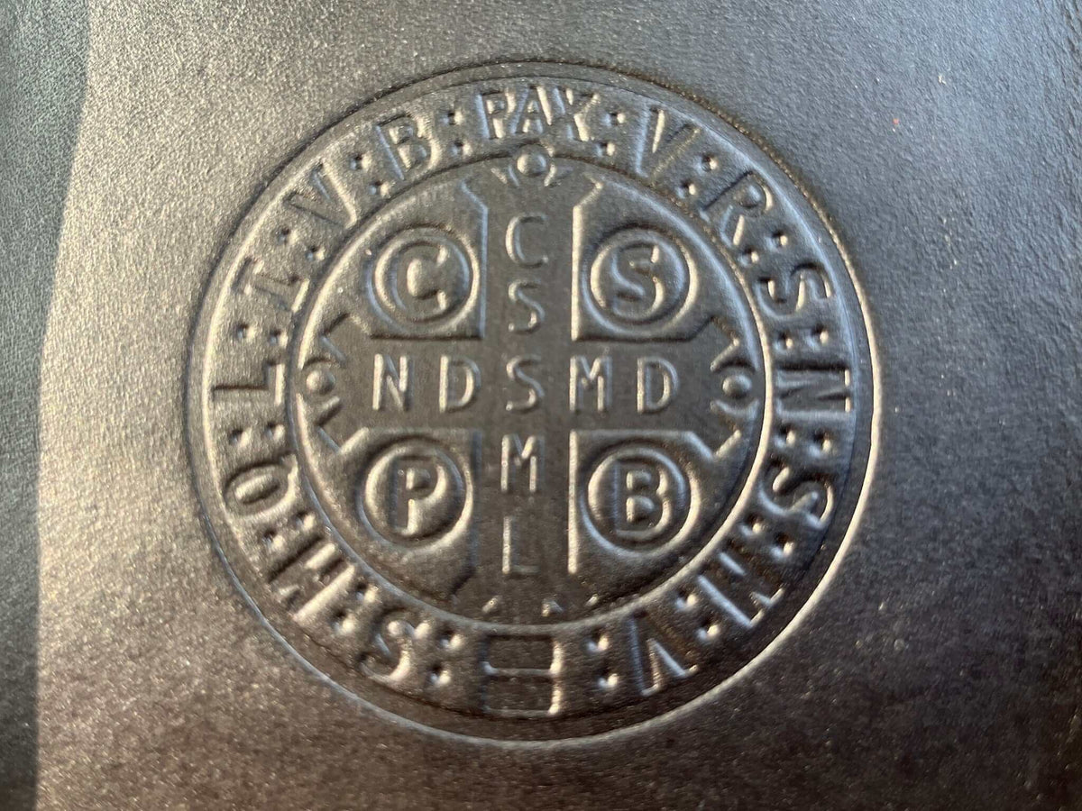 Detail of Black leather tray with Saint Benedict medal image