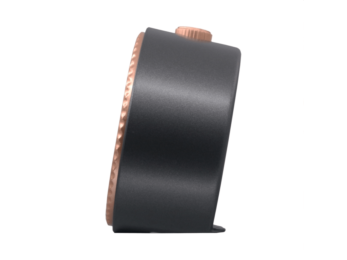 Side detail of Seiko Mai black and metallic dive style alarm clock