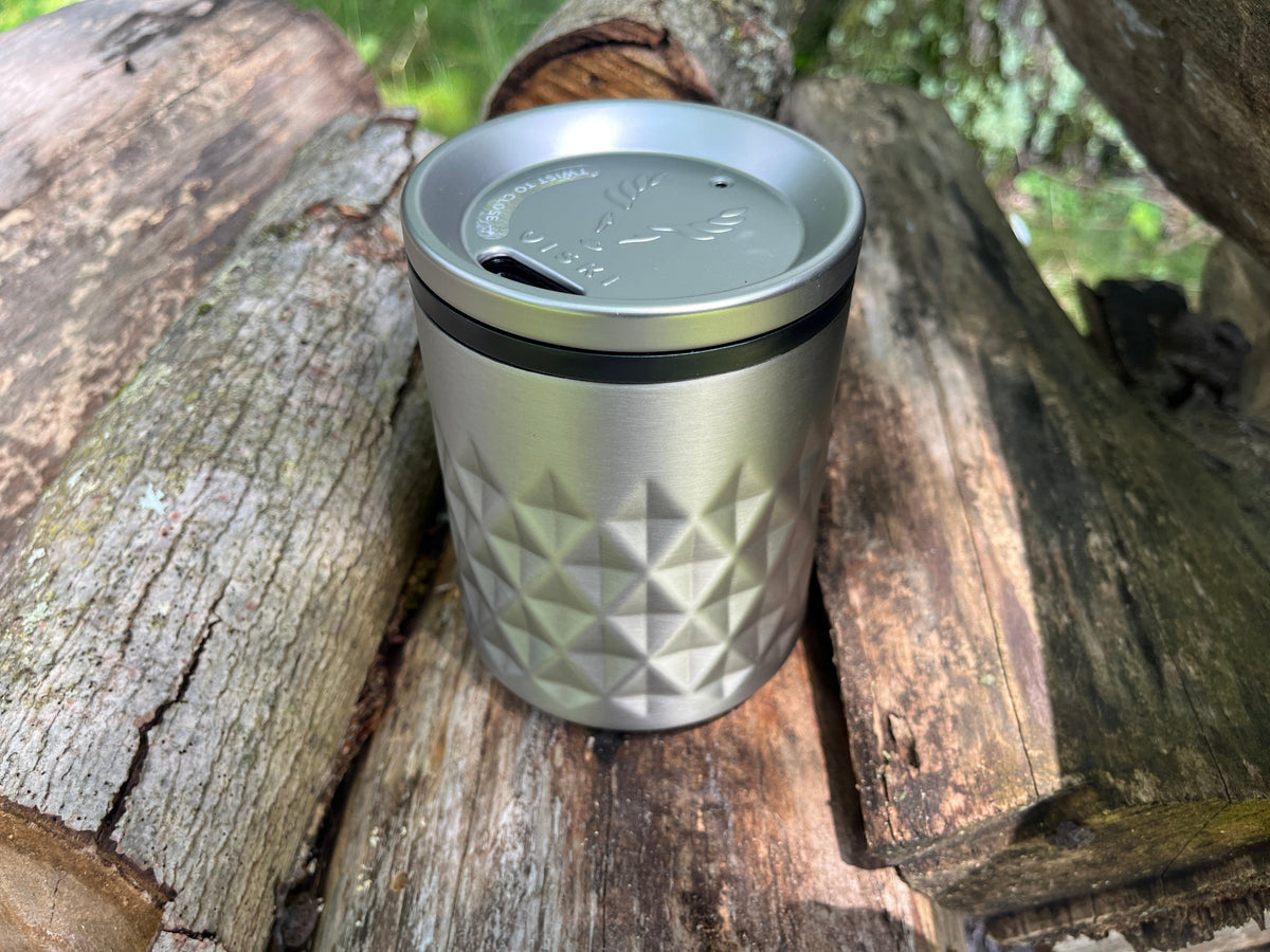 Viski Paragon tumbler shown from top. Platinum color.