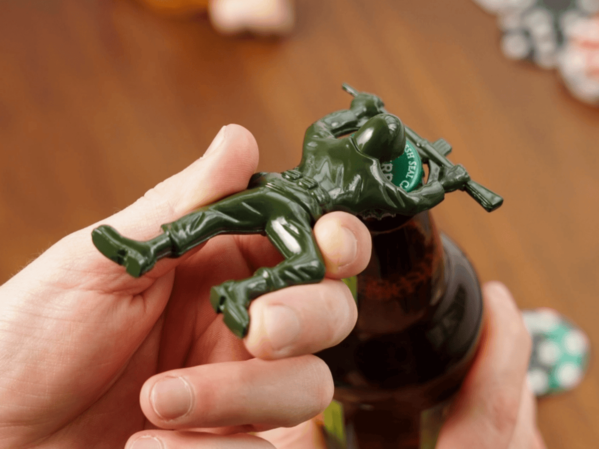 Army guy bottle owner shown in use