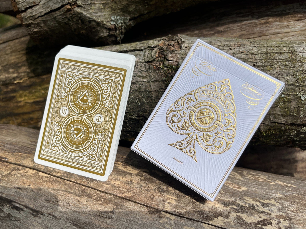 White artisan playing cards deck and box