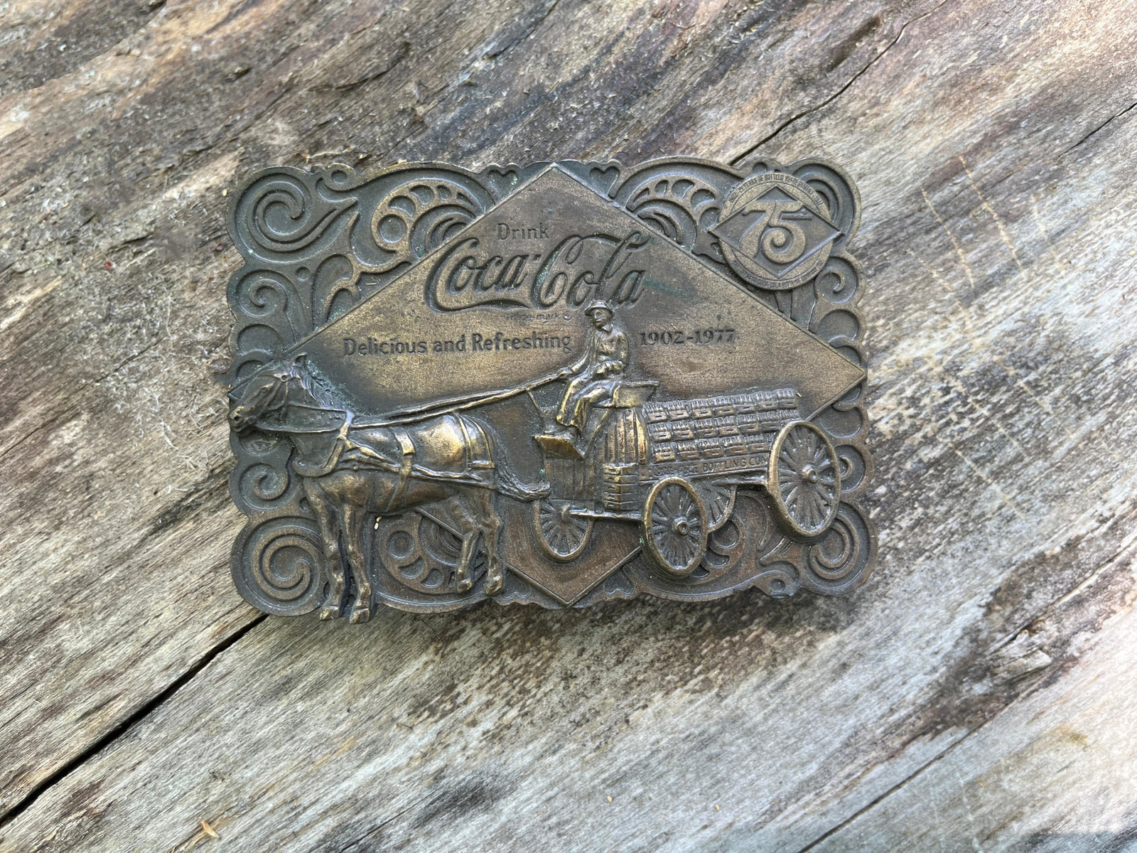 Coca Cola 1977 vintage brass belt buckle 