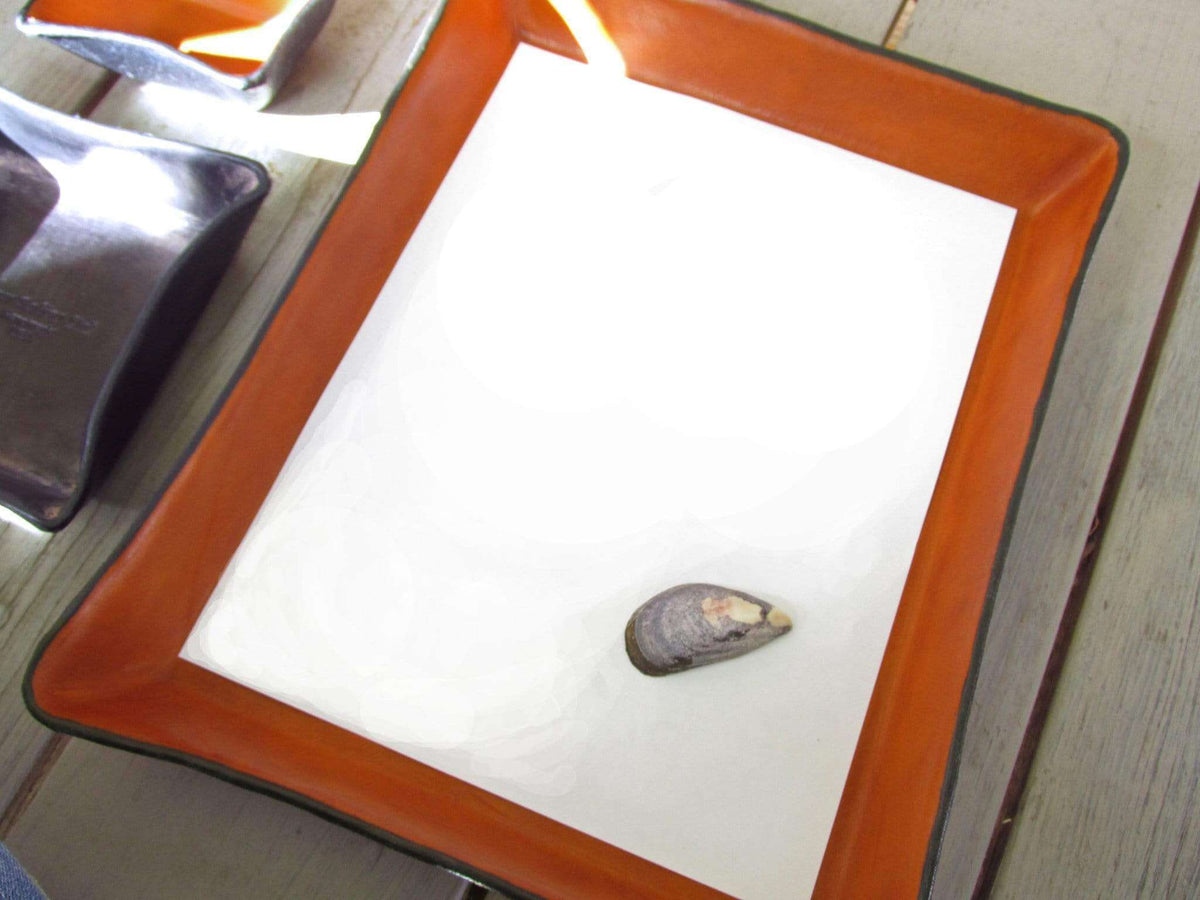 Leather paper tray. Hand formed leather tray. Anniversary Gift.