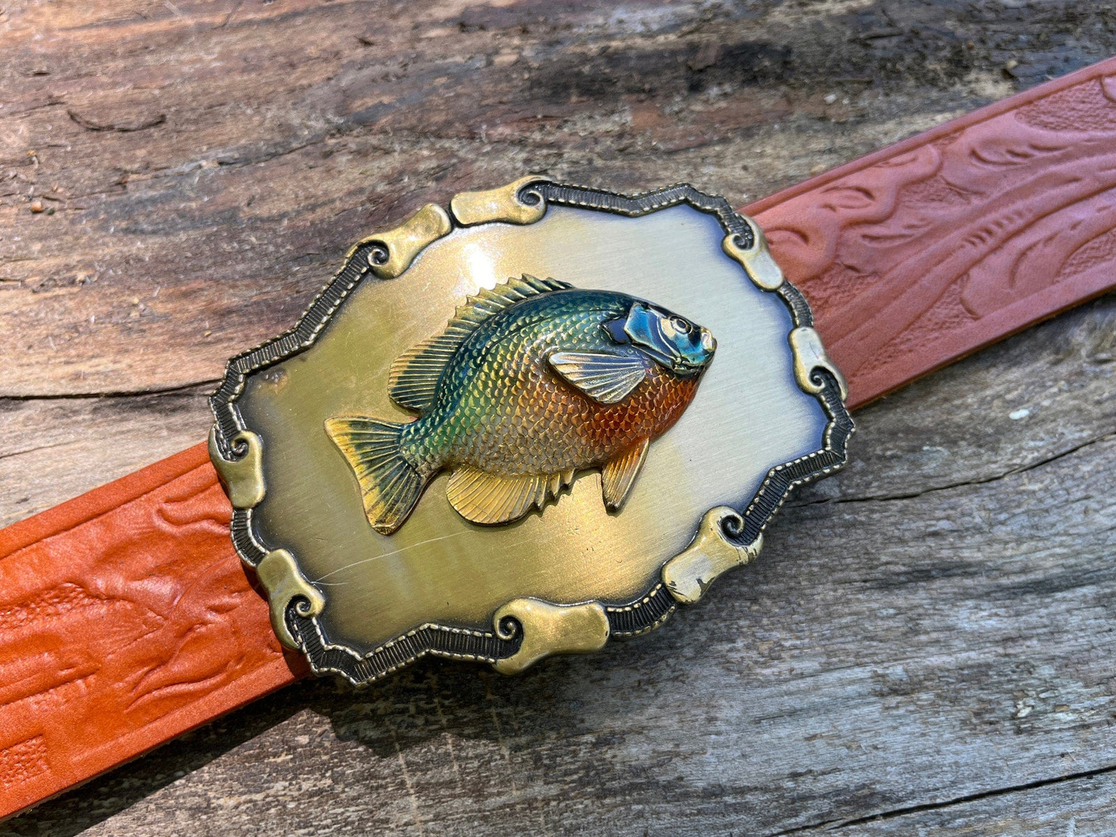 vintage Raintree belt buckle with bluegill fish