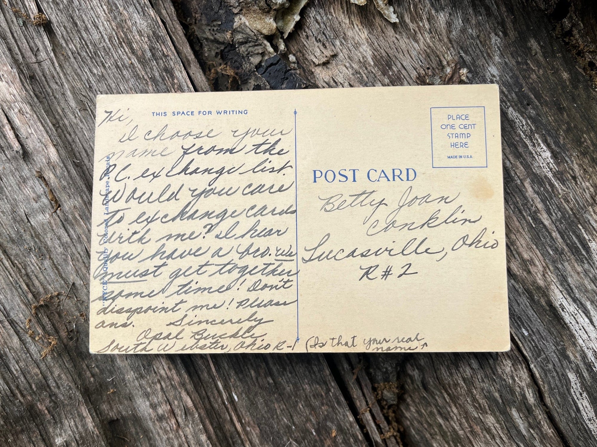 Vintage NYCE Manufacturing postcard back