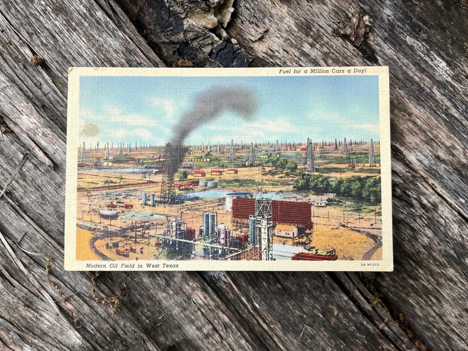 Curteich 1935 postcard of West Texas oilfield. Front