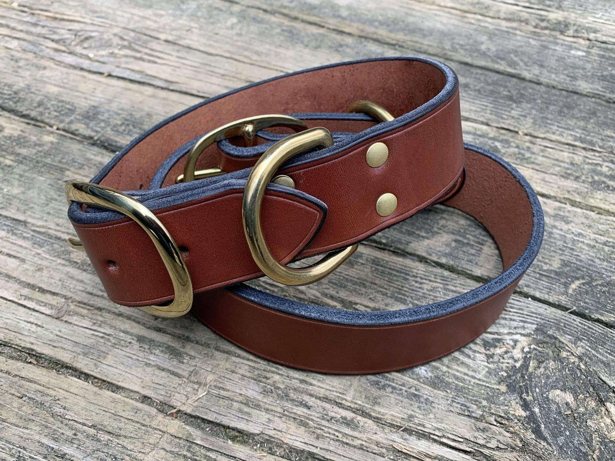 Wide bridle leather dog collar. Brown with solid brass hardware. 