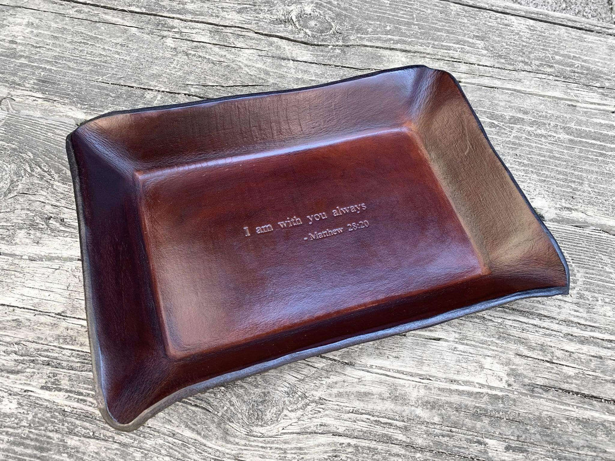 Christian Gift Leather Valet with Bible Verse. Monogram Available.