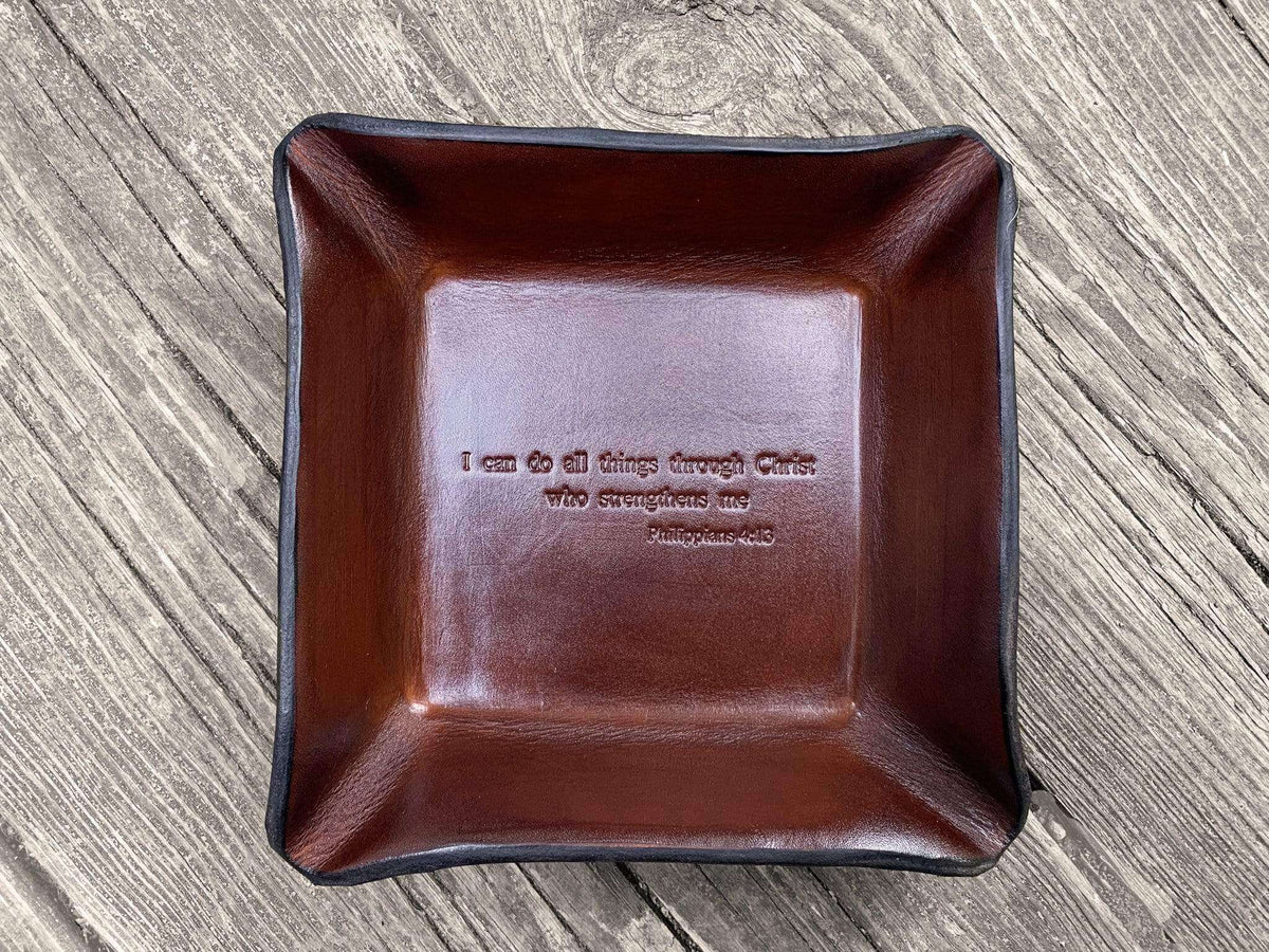 Christian Gift. Philippians 4:13 Leather Valet Tray. 