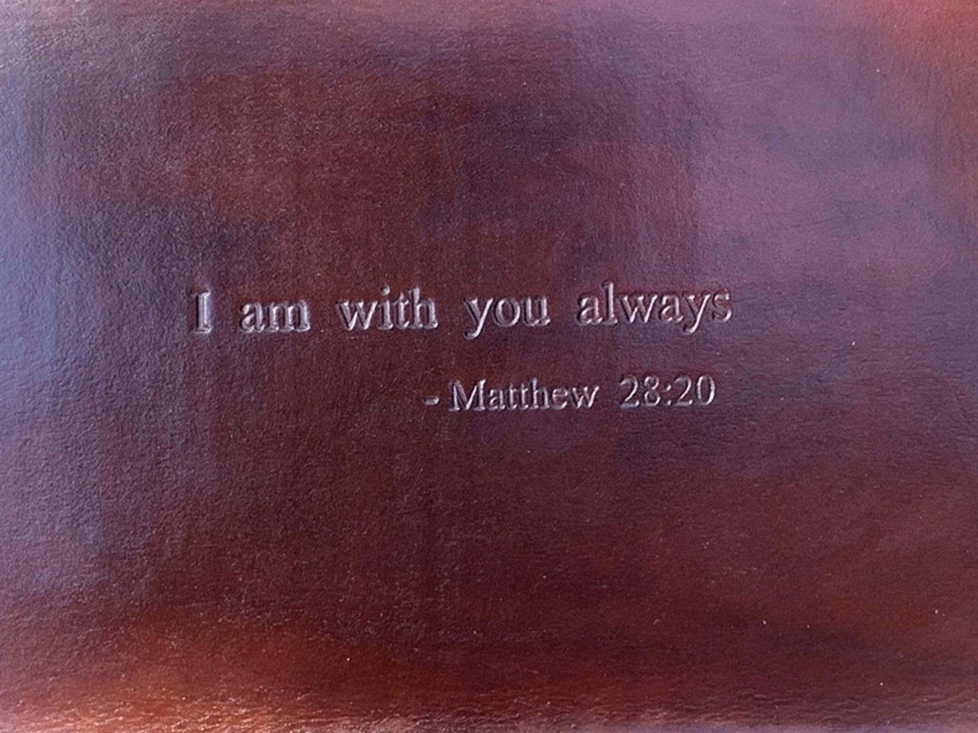 Detail of Confirmation gift with Matthew 28:20 bible verse. 