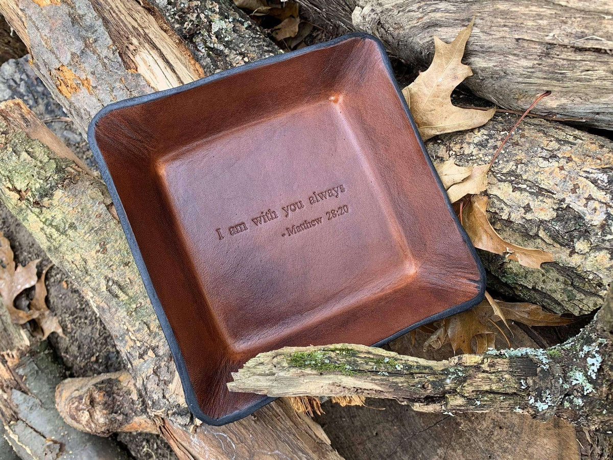 Confirmation gift. Leather desk tray with bible verse.