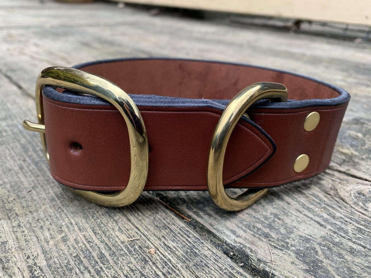 Bridle leather collar for large dogs. Brass Hardware. 