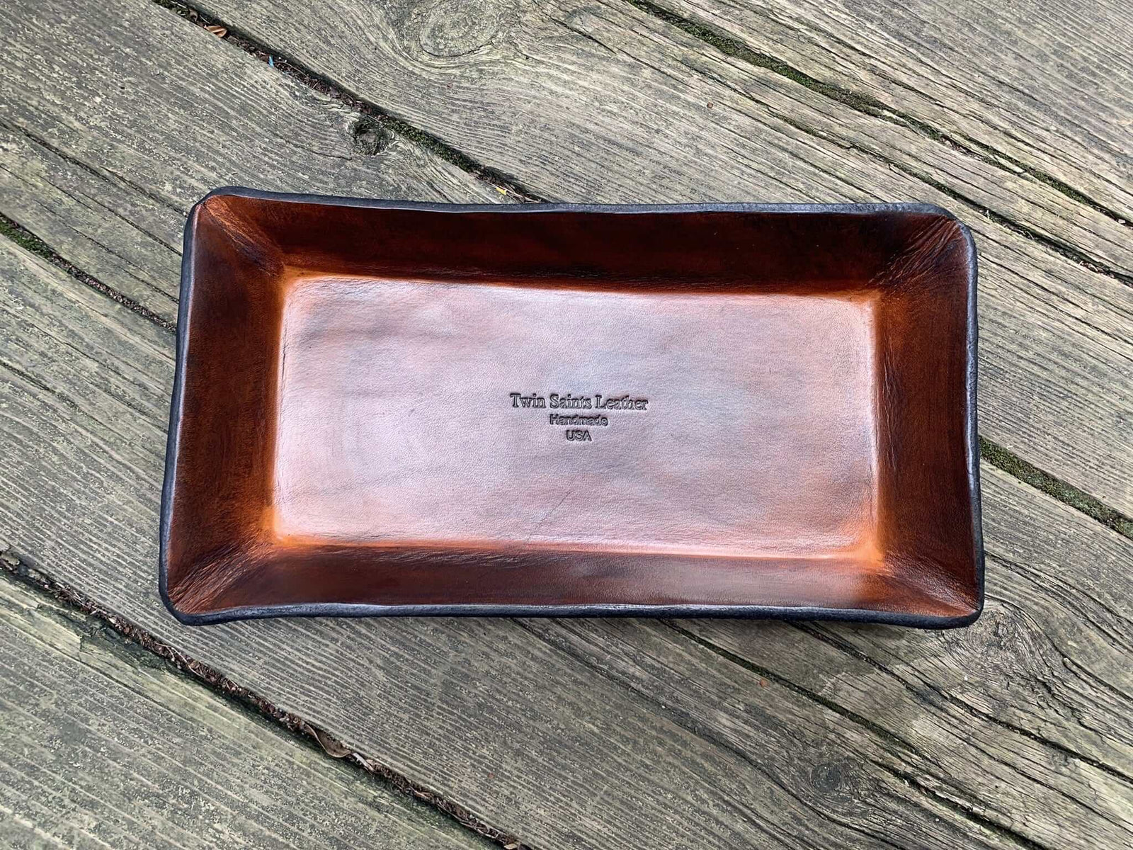 Twin Saints Logo Leather Valet Tray. Monogram Available.