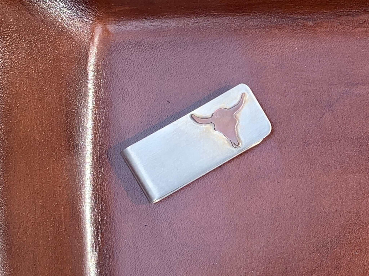 Handcrafted copper steer skull money clip