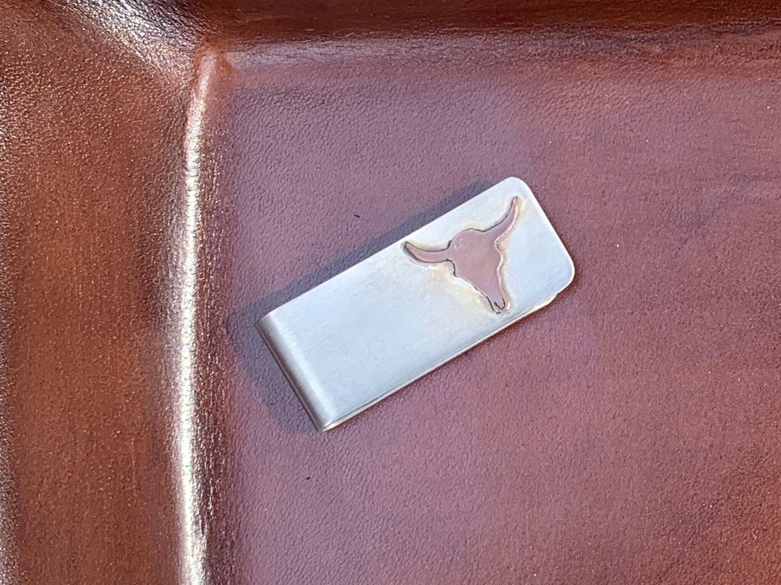 Handcrafted copper steer skull money clip