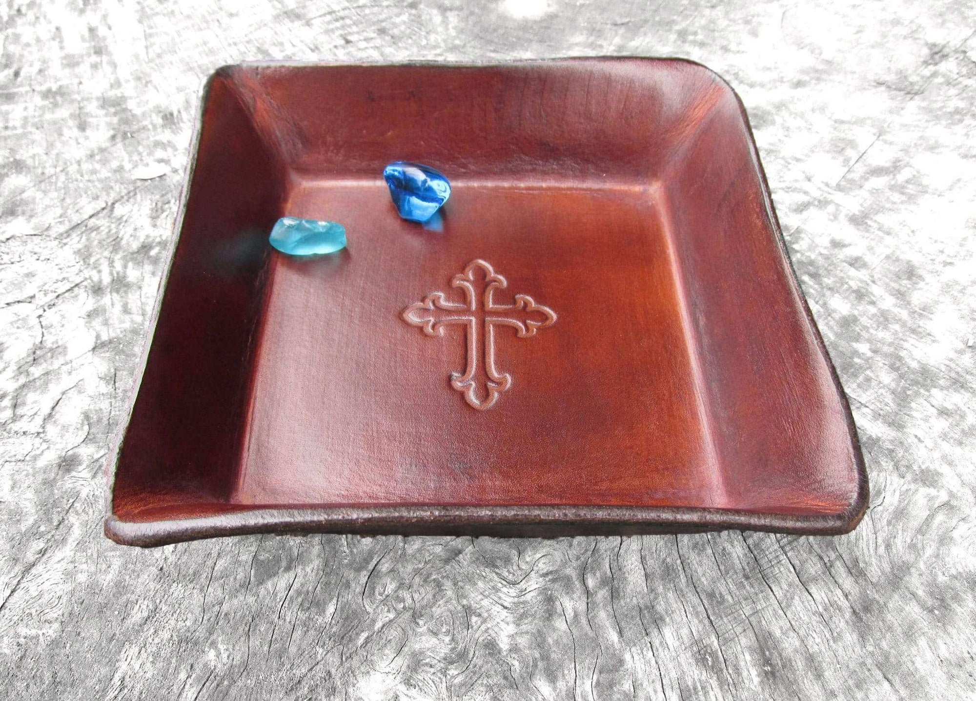 Cross Leather Valet Tray. Brown