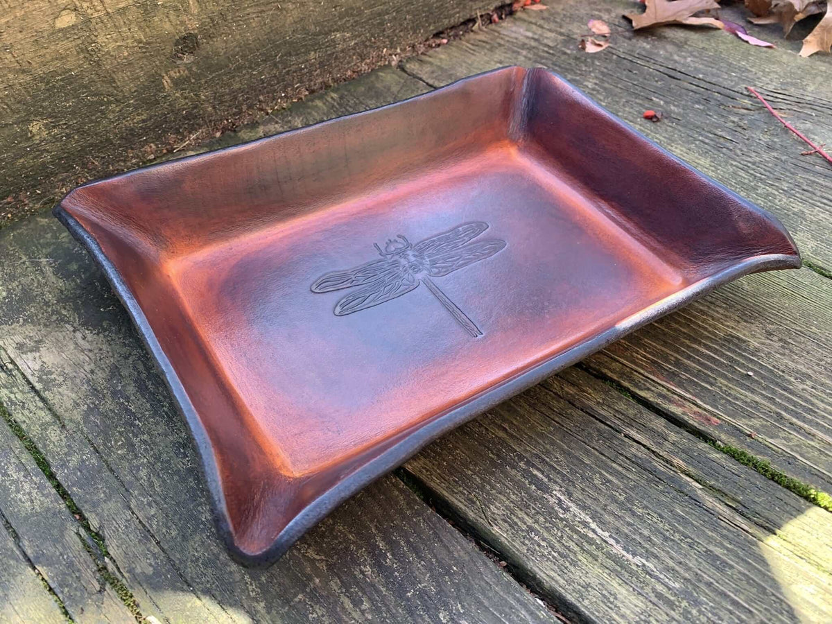3rd Anniversary Gift. Dragonfly Leather Desk Tray