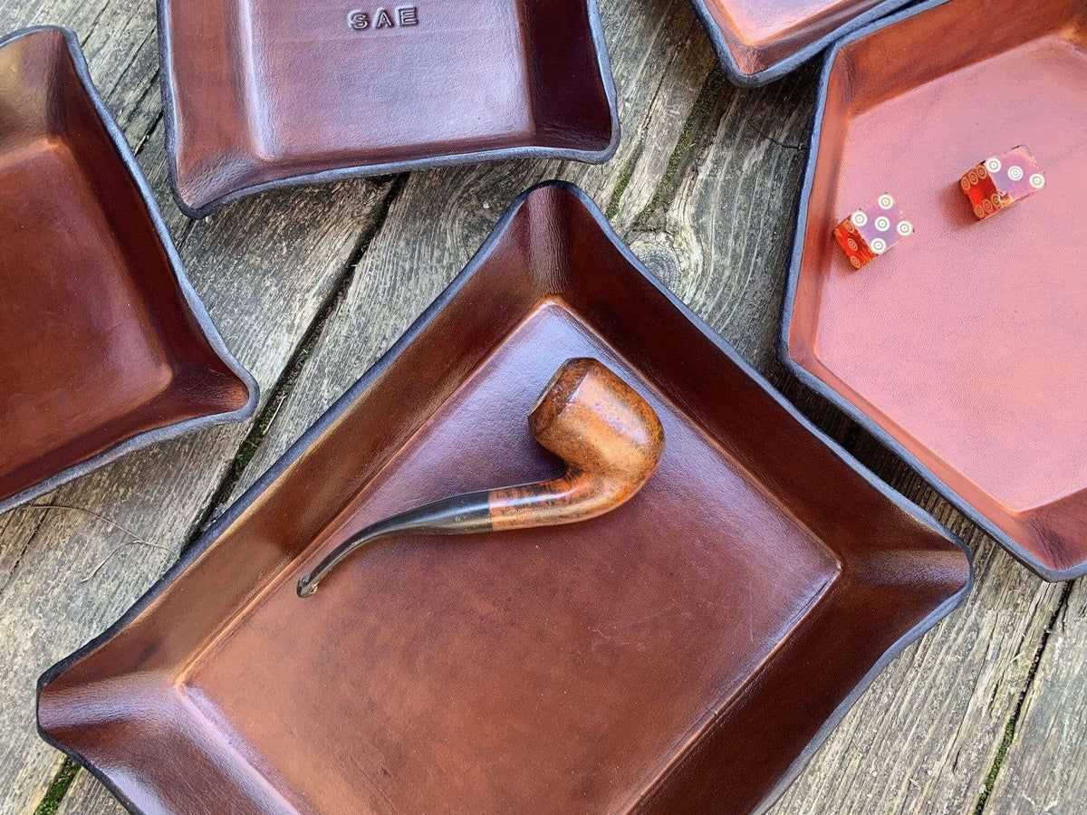 Handcrafted leather valets by Twin Saints Leather