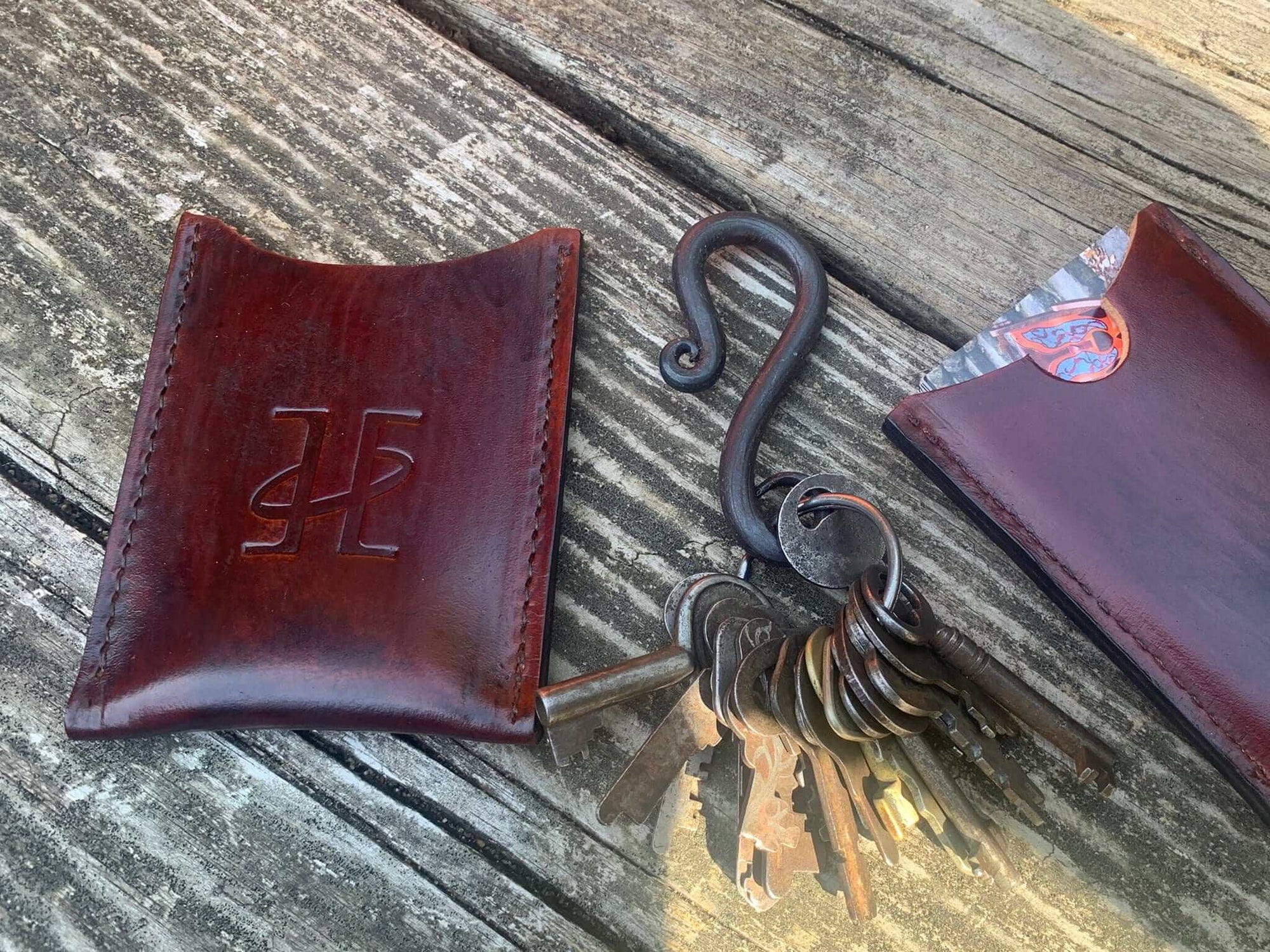 Leather Logo Wallet and Key Ring. Detail