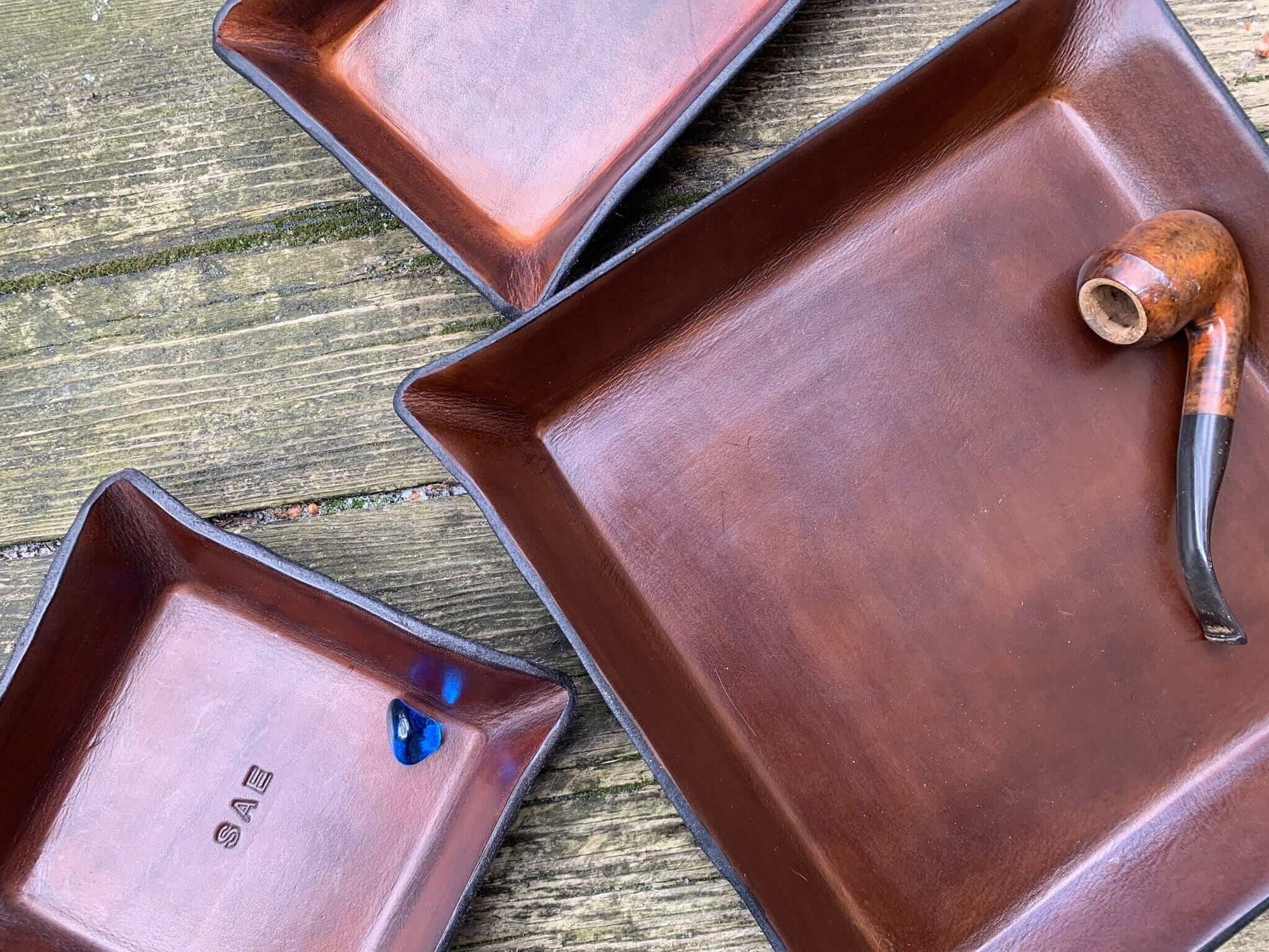 Twin Saints Leather. Square valet trays. 