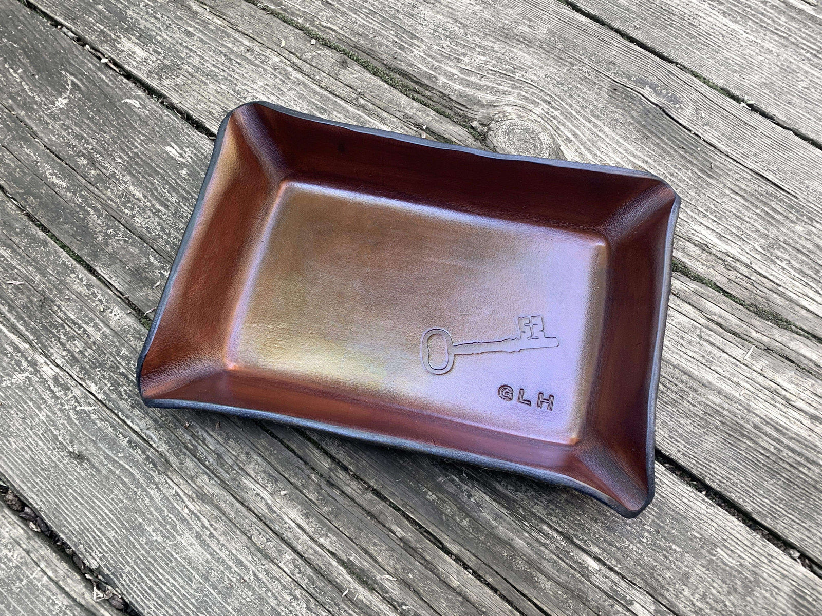 Leather Anniversary Gift Key Motif Valet Tray with Monogram