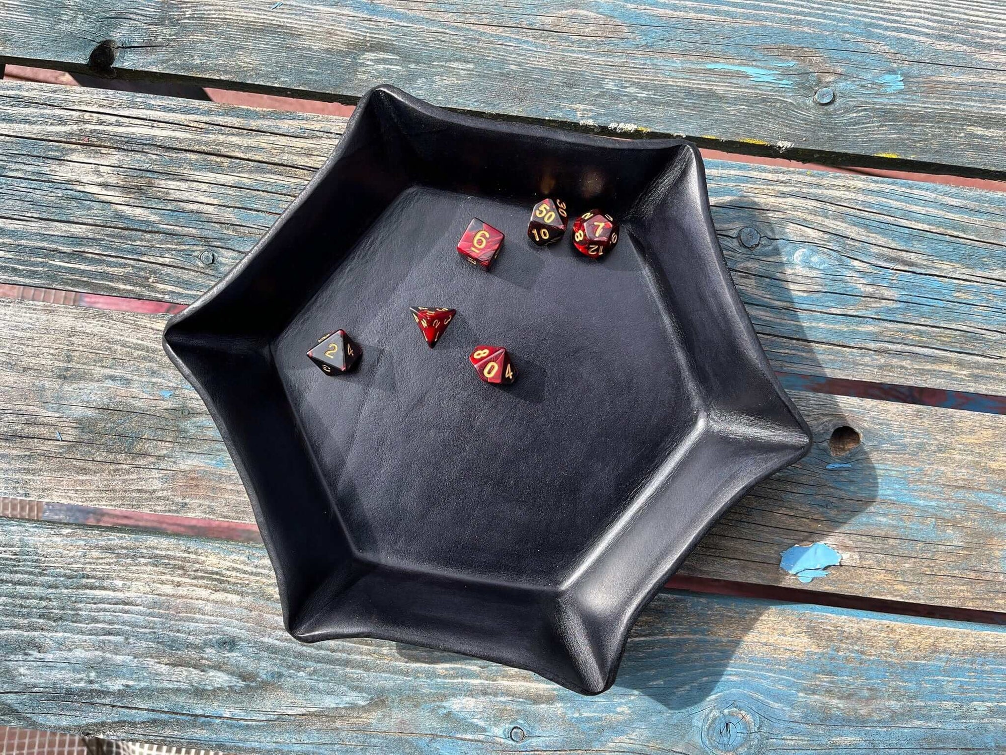 Leather dice tray for fantasy games. Black