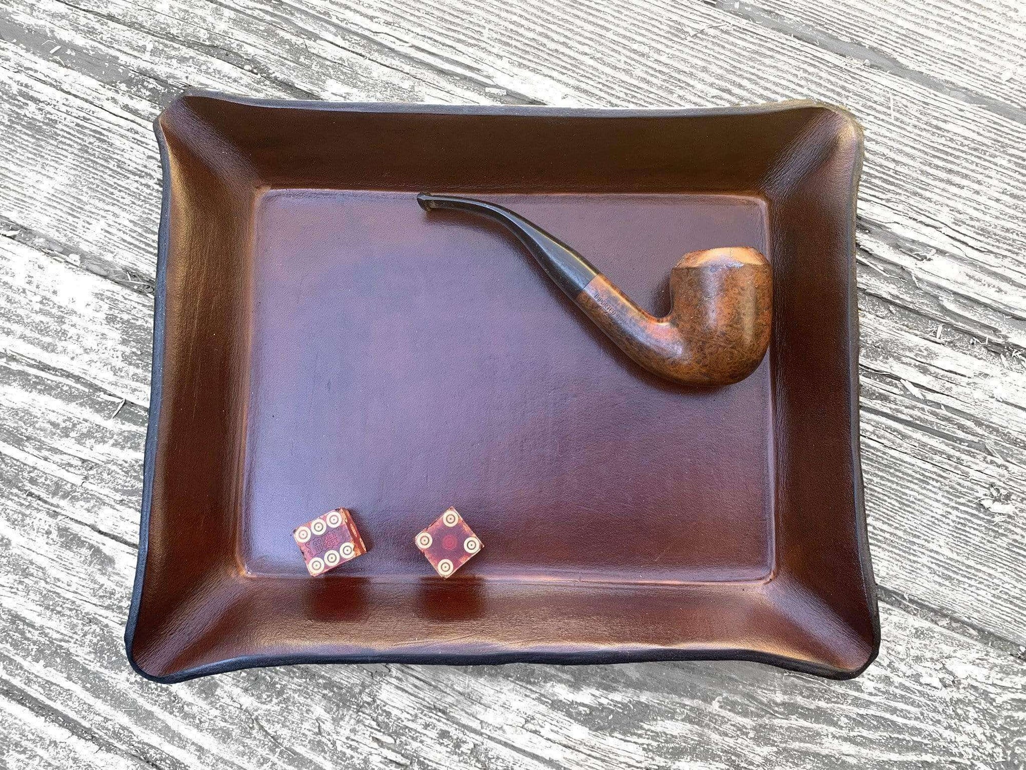 Leather Pipe Tray. Large Valet.