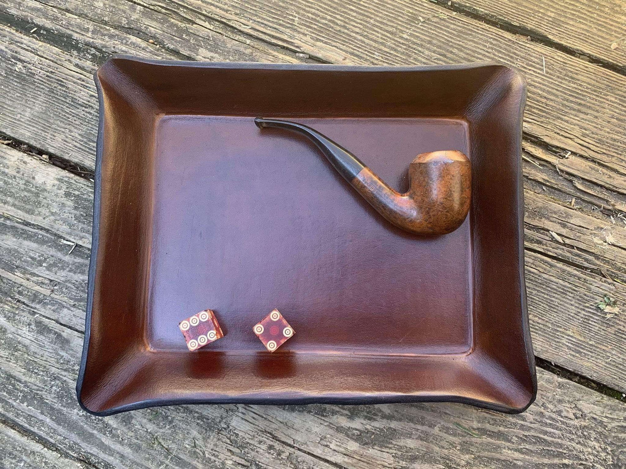 Handcrafted leather valet for pipes, dice, and EDC.