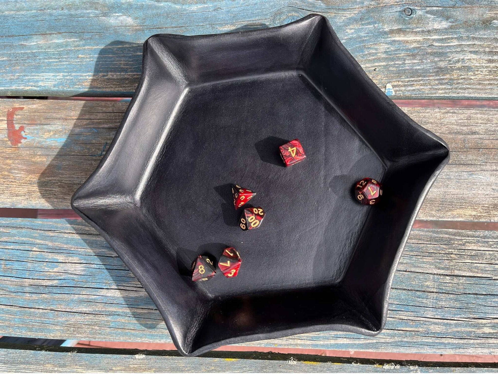 Sturdy leather dice tray. Solid black