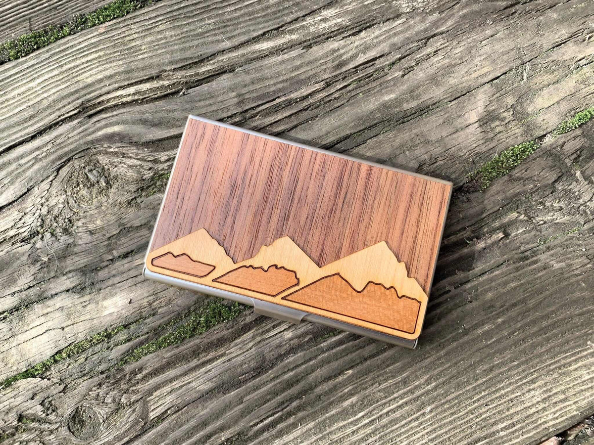 handcrafted wood and steel credit card case
